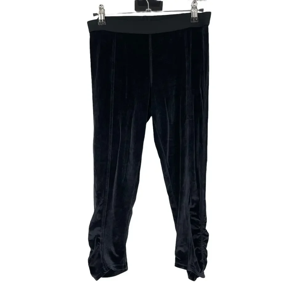 Free People Leggings Womens Size Small Cropped Velvet Ruched Black FP Movement
